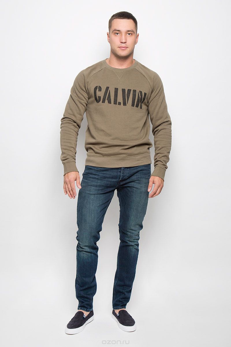 Cвитшот мужской Calvin Klein Jeans, цвет: хаки. J30J300142_3460. Размер L (48/50)