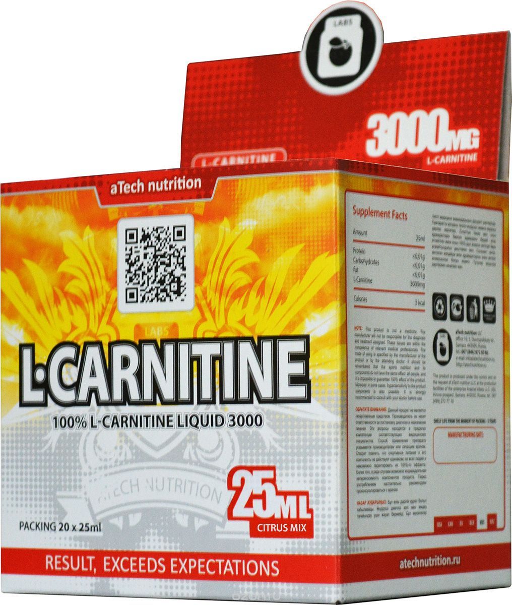 L-карнитин aTech Nutrition "L-Carnitine 3000 Liquid", citrus mix, 25 мл, 20 шт