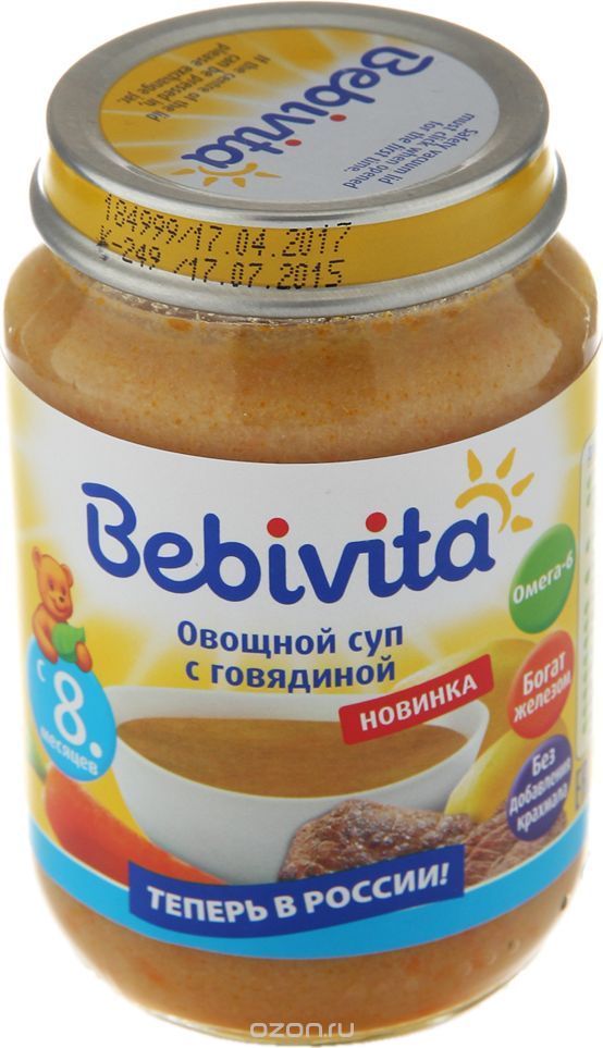 Bebivita суп овощной с говядиной, с 8 месяцев, 190 г