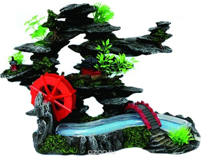 Грот Meijing Aquarium "Бегущий ручей в скалах с мельницей". YM-08104